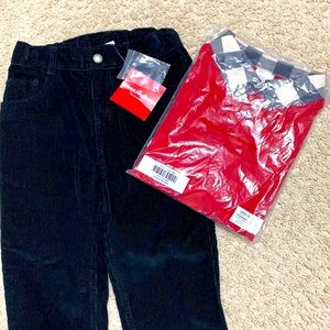 Hanna Anderson Red Rugby Long Sleeve and Black Corduroy Pants